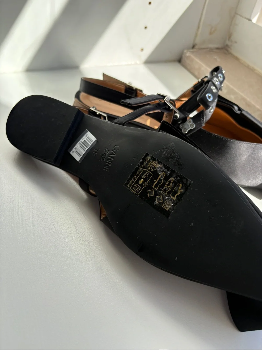 NWT Ganni Black Bow-Accent Slingback Flats